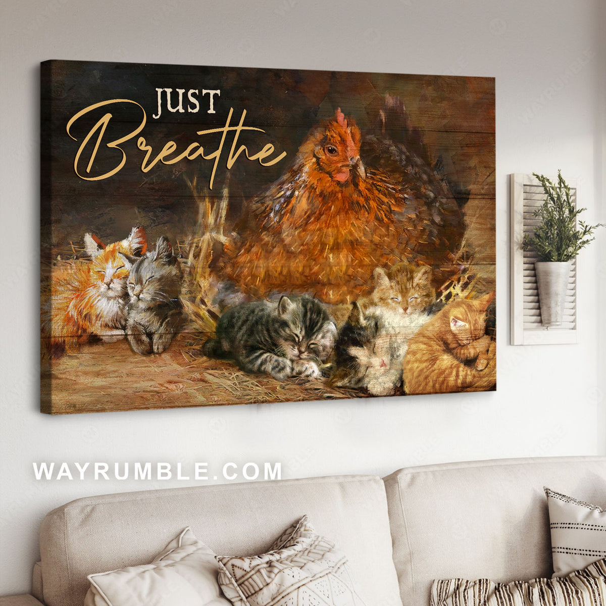 Hen chicken, Kitty cats, Farm life. Just breathe - Jesus Landscape Canvas Prints, Christian Wall Art