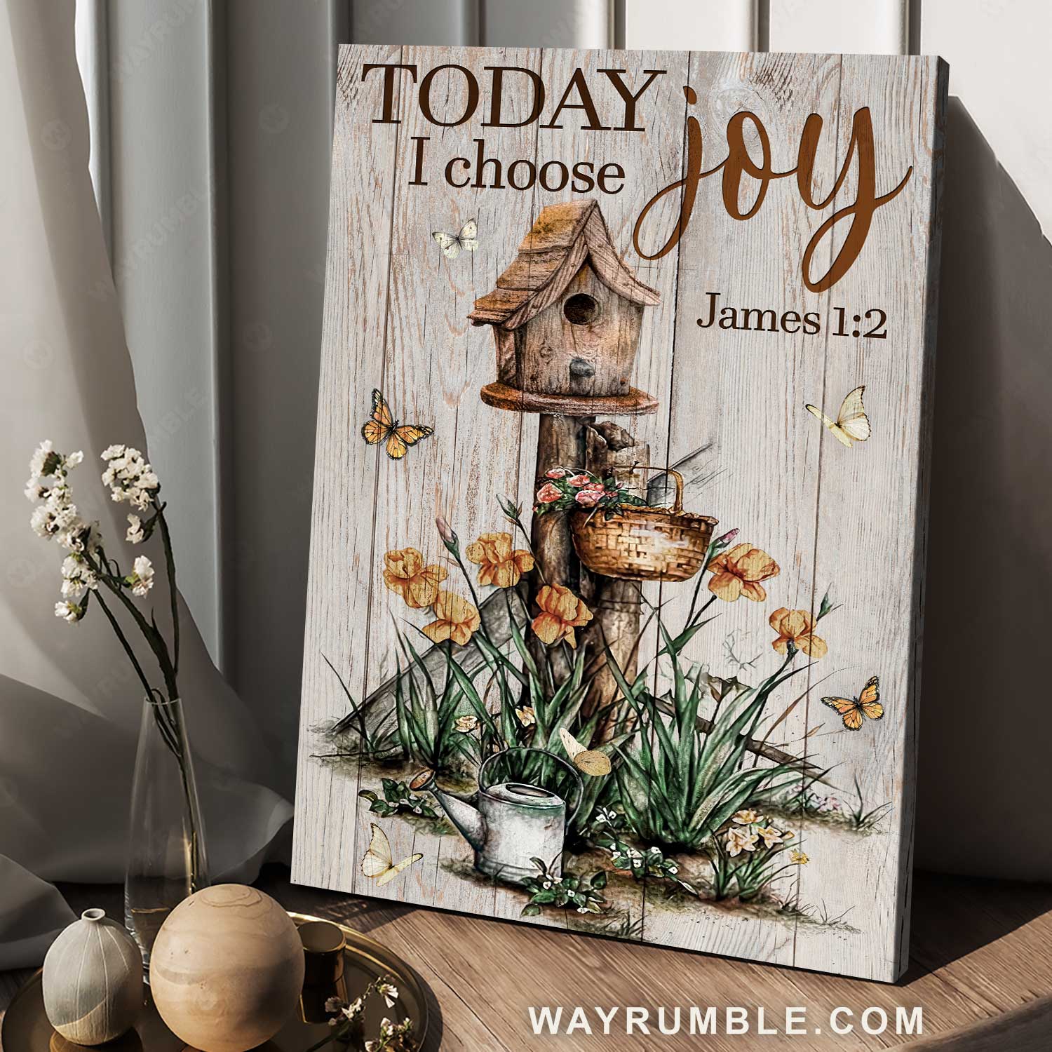 Orange flower, Wooden birdhouse, Pretty garden, Today I choose joy - Jesus Portrait Canvas Prints, Home Decor Wall Art