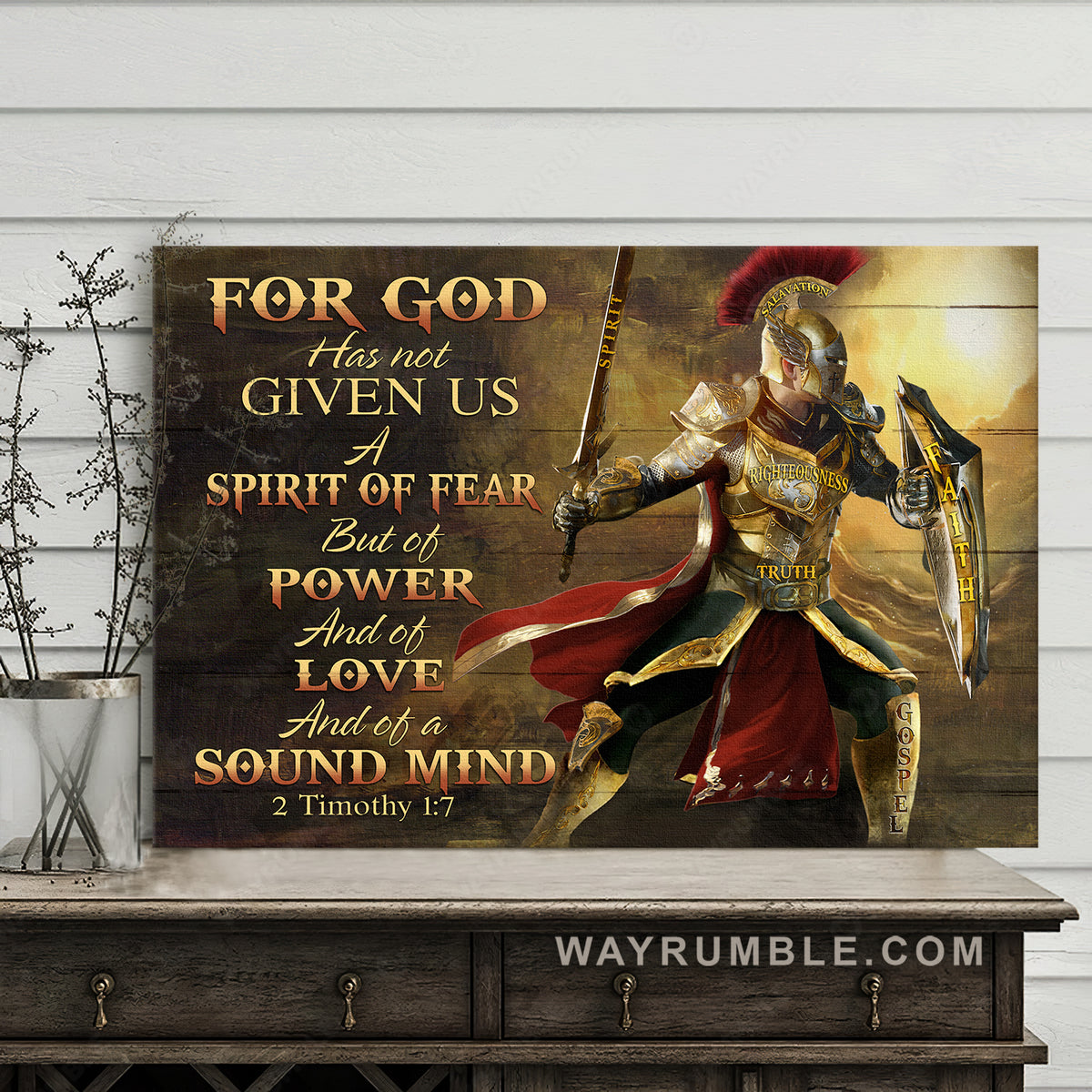 Amazing knight drawing, Sunset, For God has not given us a spirit of fear - Jesus Landscape Canvas Prints, Christian Wall Art