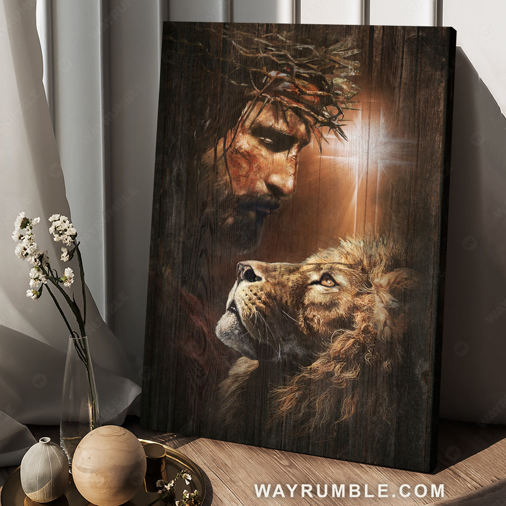 Lion of Judah, The life of God, Unique cross, Beautiful night - Jesus Portrait Canvas Prints, Christian Wall Art