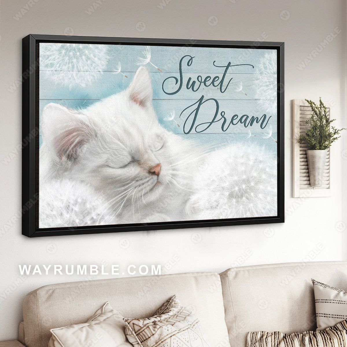 Beautiful Dandelion, Cute white cat, Sweet dream - Jesus Landscape Canvas Prints, Christian Wall Art