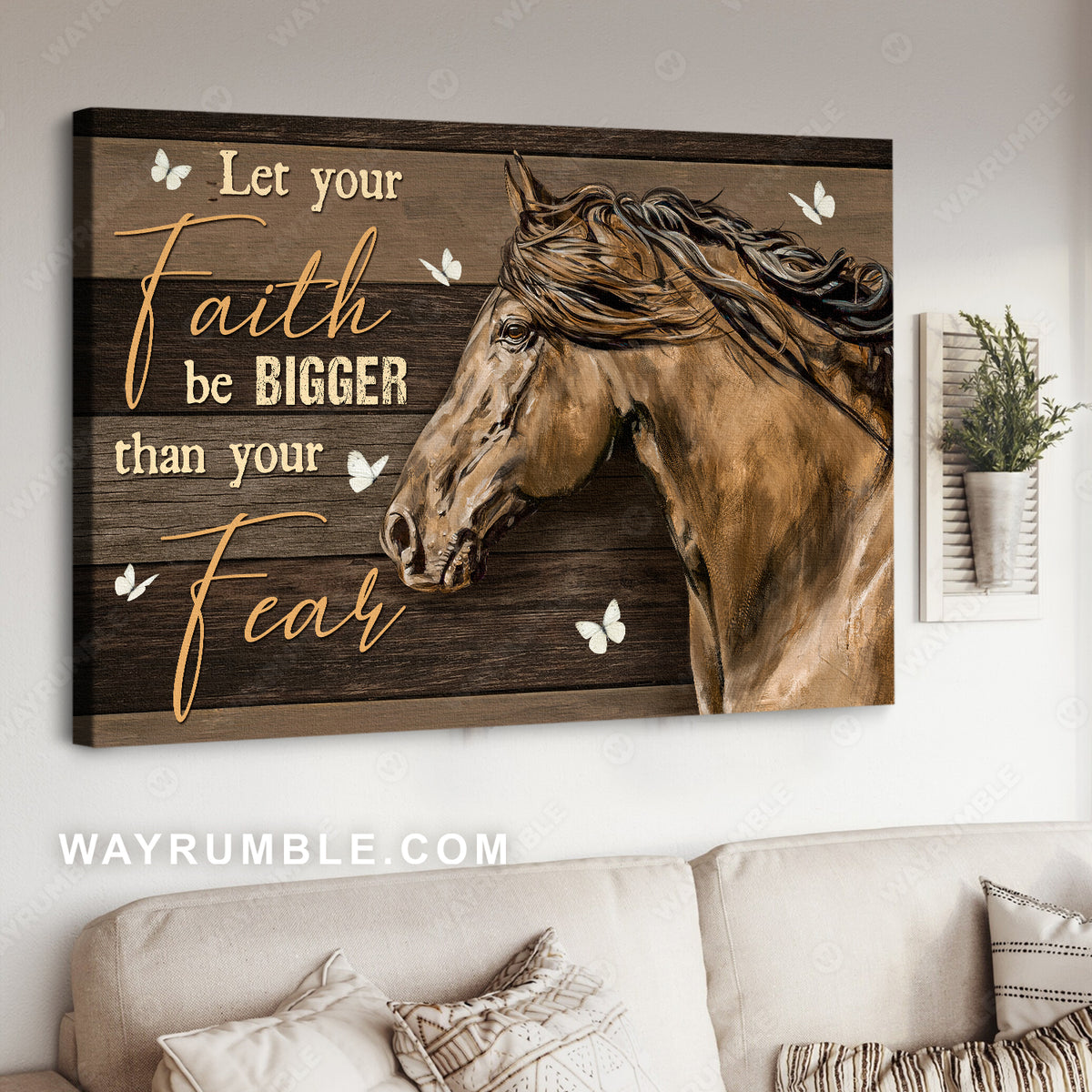 Amazing horse, Butterfly painting, Let your faith be bigger than you fear - Jesus Landscape Canvas Prints, Home Decor Wall Art