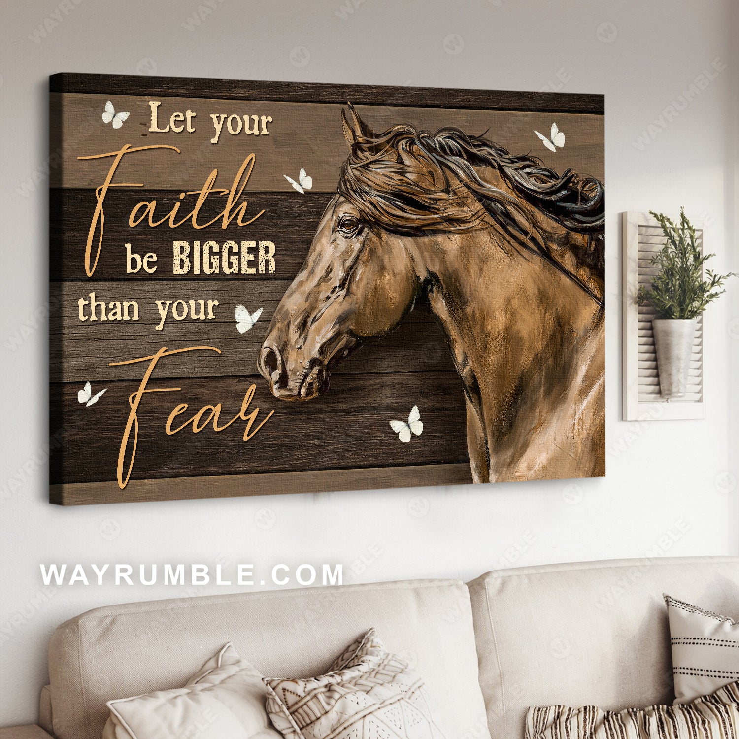 Amazing horse, Butterfly painting, Let your faith be bigger than you fear - Jesus Landscape Canvas Prints, Home Decor Wall Art