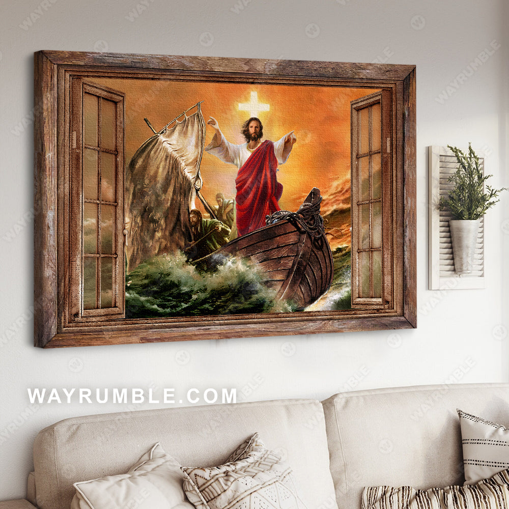 Jesus painting, Ocean painting, Window frame, Jesus save us from the storm - Jesus Landscape Canvas Prints, Christian Wall Art