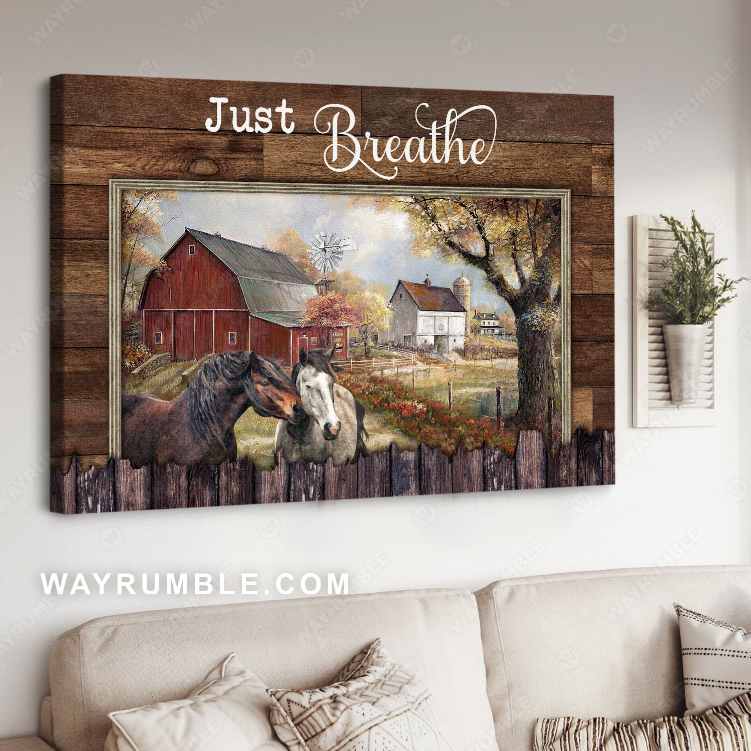 Horse painting, Barn houses, Peaceful life on farm, Countryside landscape, Just breathe - Jesus Landscape Canvas Prints, Christian Wall Art
