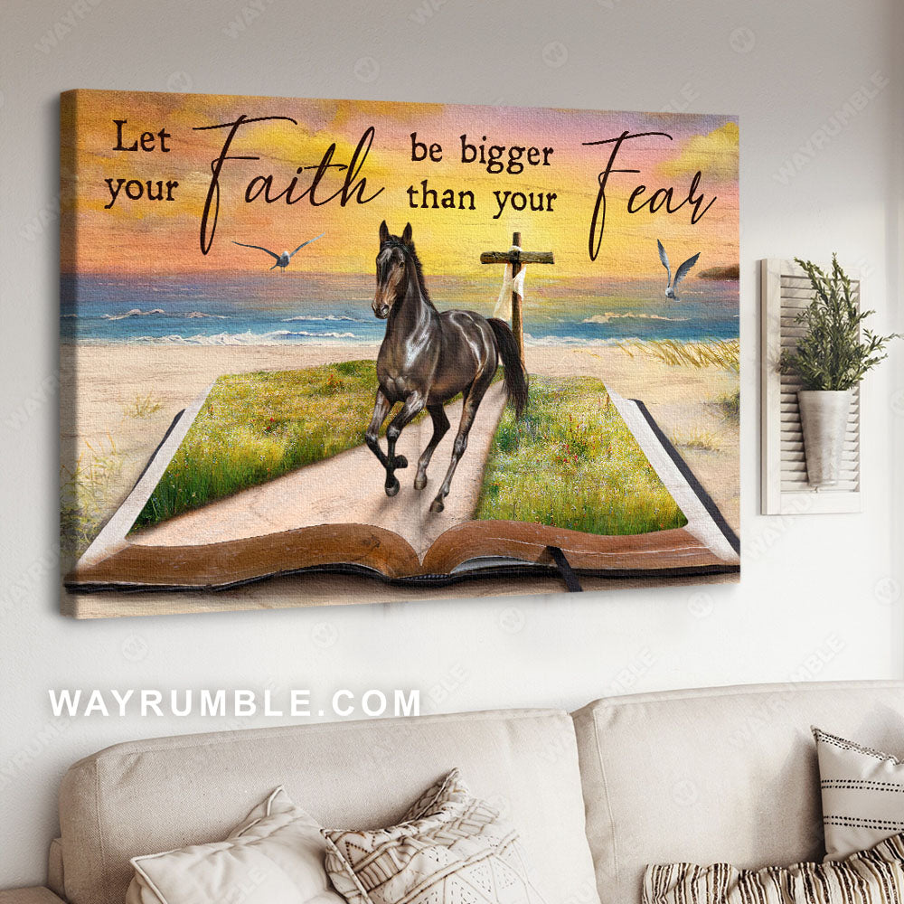 Running horse, Beautiful book, Pink sunset, Let your faith be bigger than your fear - Jesus Landscape Canvas Prints, Christian Wall Art