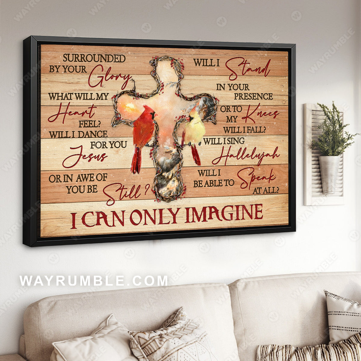 Cranberry cross, Watercolor cardinal, I can only imagine - Jesus Landscape Canvas Prints, Christian Wall Art