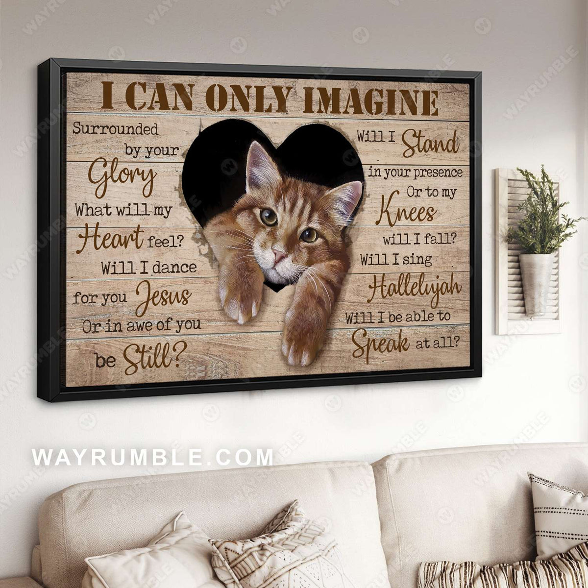 Cat drawing, Heart shape wooden background, Adorable eyes, I can only imagine - Jesus Landscape Canvas Prints, Christian Wall Art
