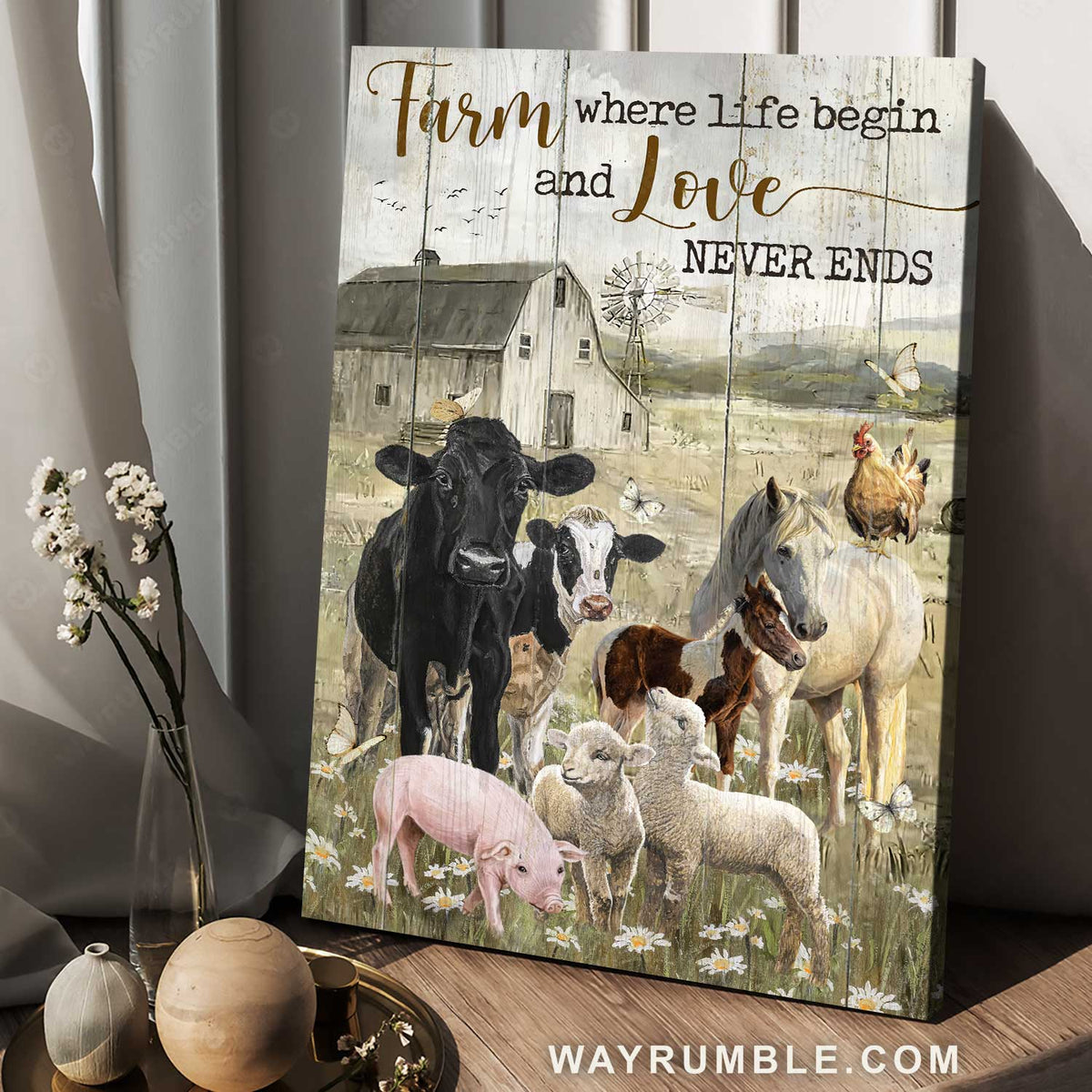 Black cow, Peace farm, Animal of God, Farm where life begin and love never ends - Jesus Portrait Canvas Prints, Christian Wall Art