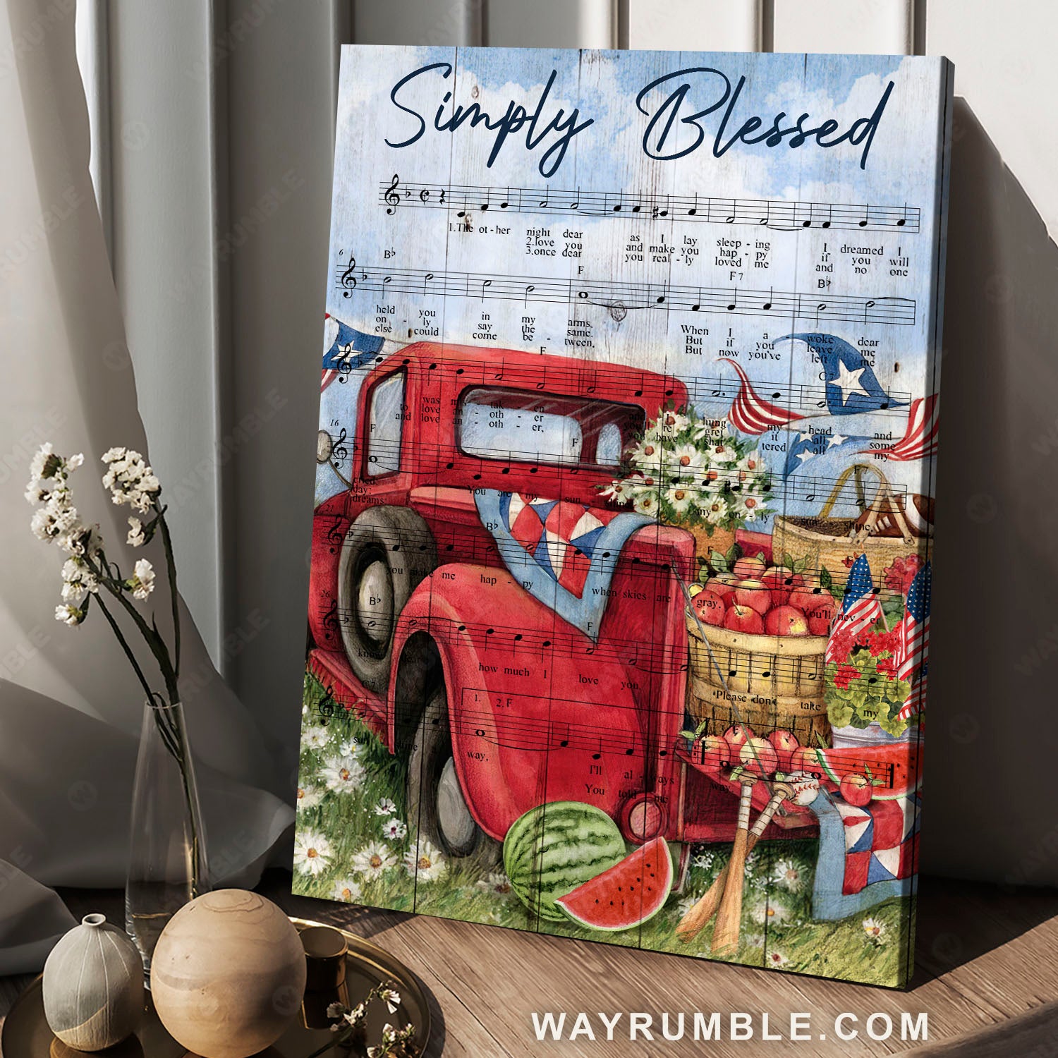 Red truck, Apple basket, USA flag, Simply blessed - Jesus Portrait Canvas Prints, Christian Wall Art