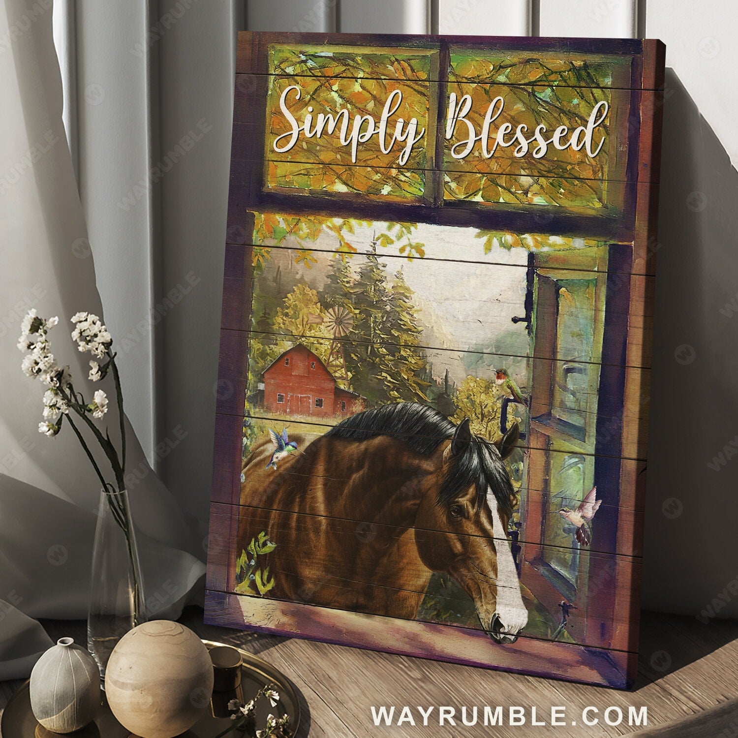 Horse painting, Barn house, Countryside landscape, Window frame, Simply Blessed - Jesus Portrait Canvas Prints, Christian Wall Art
