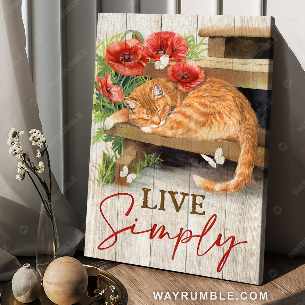 Sleeping cat, Red hibiscus flower, Butterfly painting, Live simply - Jesus Portrait Canvas Prints, Christian Wall Art