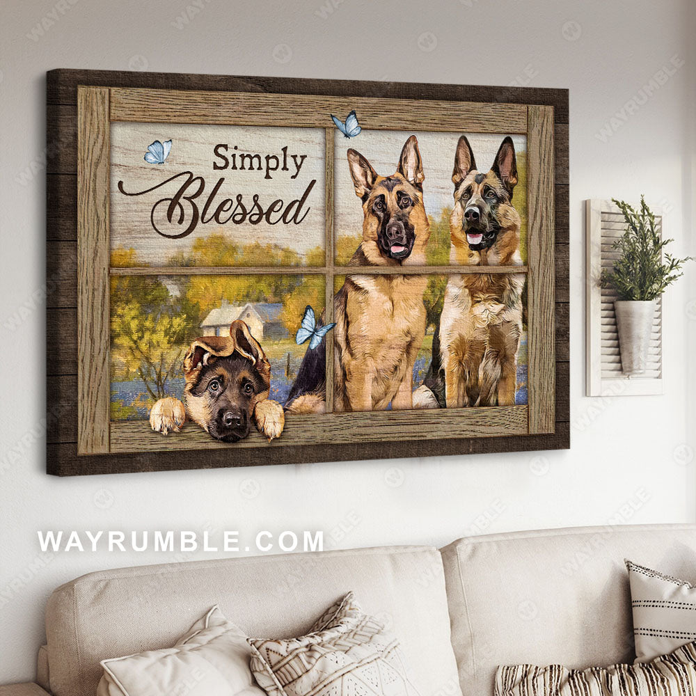 German shepherd painting, Autumn forest, Blue butterfly, Simply blessed - Jesus Landscape Canvas Prints, Christian Wall Art