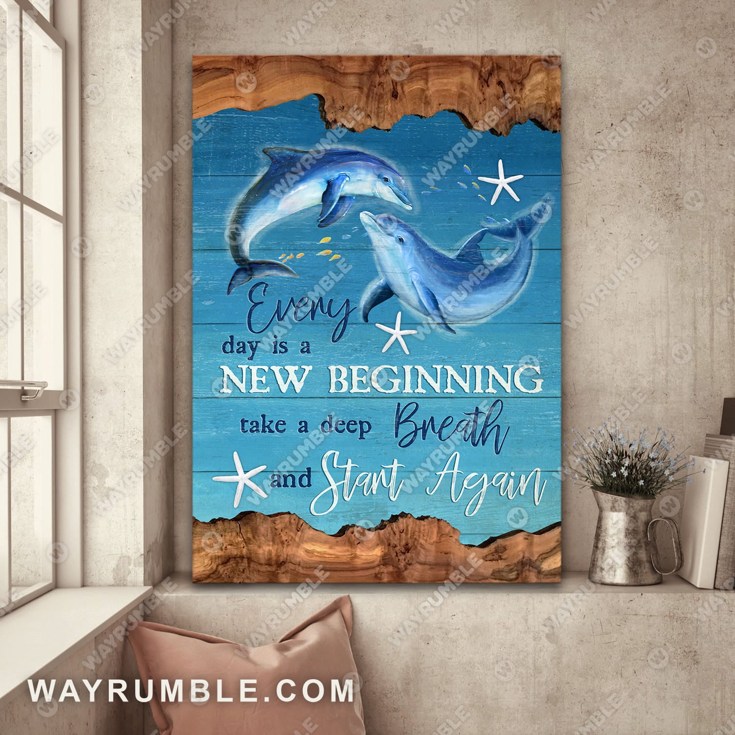 Dolphin painting, Under the ocean, Everyday is a new beginning - Jesus, Dolphin Portrait Canvas Prints, Wall Art