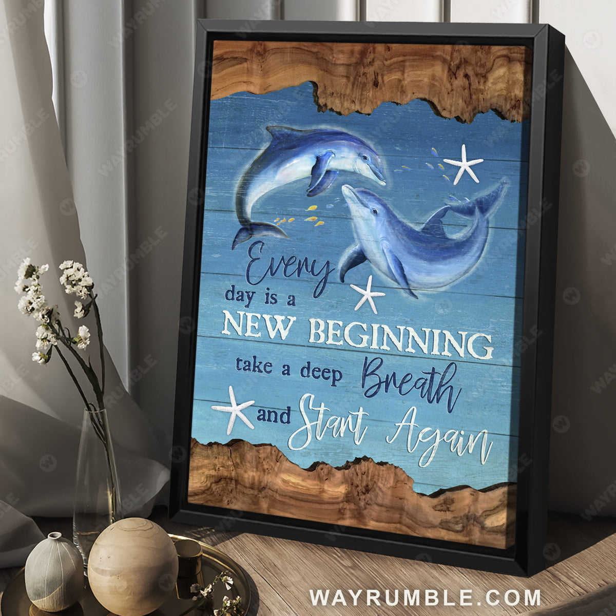 Dolphin painting, Under the ocean, Everyday is a new beginning - Jesus, Dolphin Portrait Canvas Prints, Wall Art