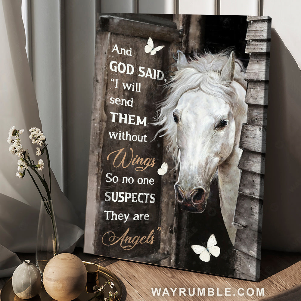 Pretty white horse, Butterfly drawing, I will send them without wings - Jesus Portrait Canvas Prints, Christian Wall Art