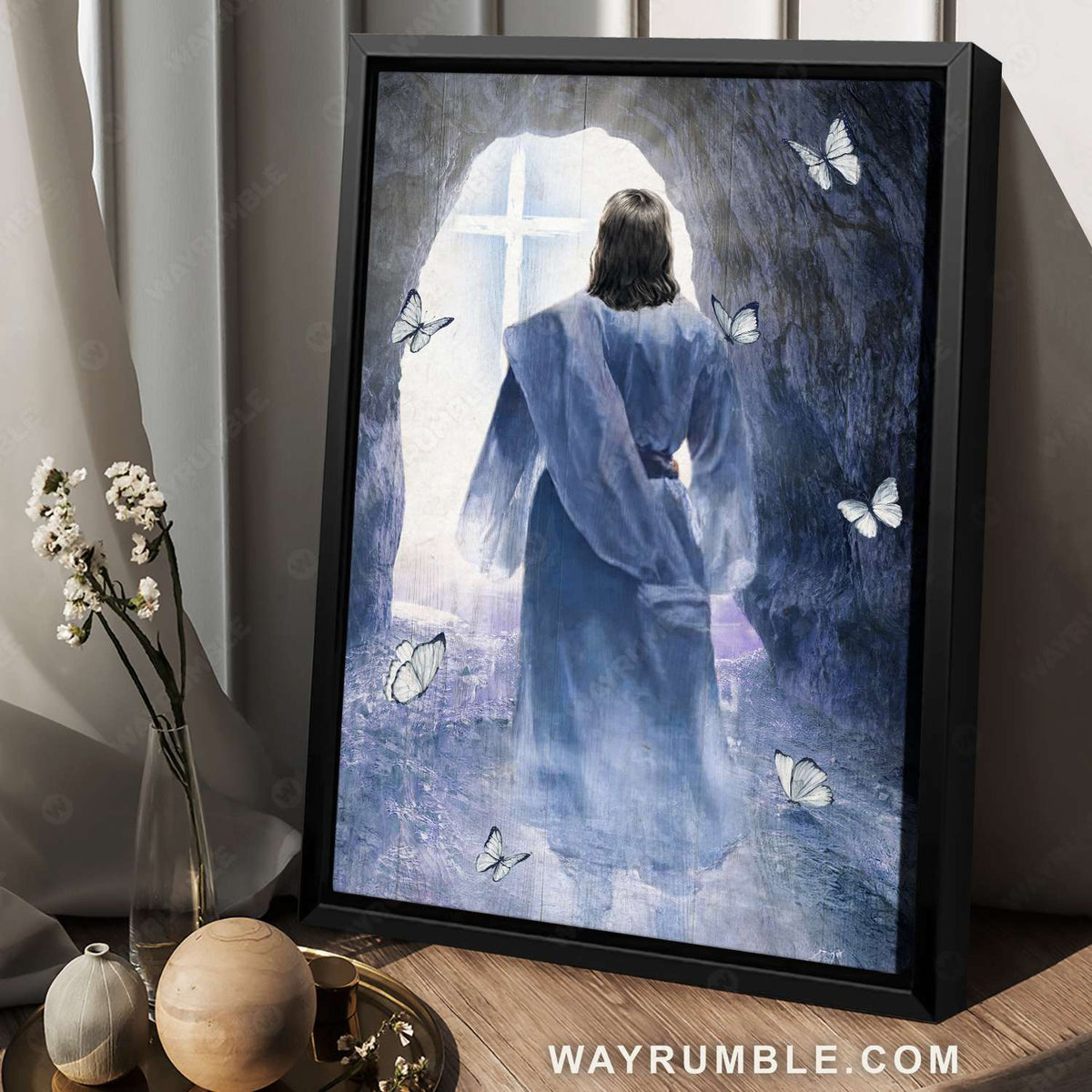 Jesus walking, White butterfly, Path to heaven, Cave painting - Jesus Portrait Canvas Prints, Christian Wall Art