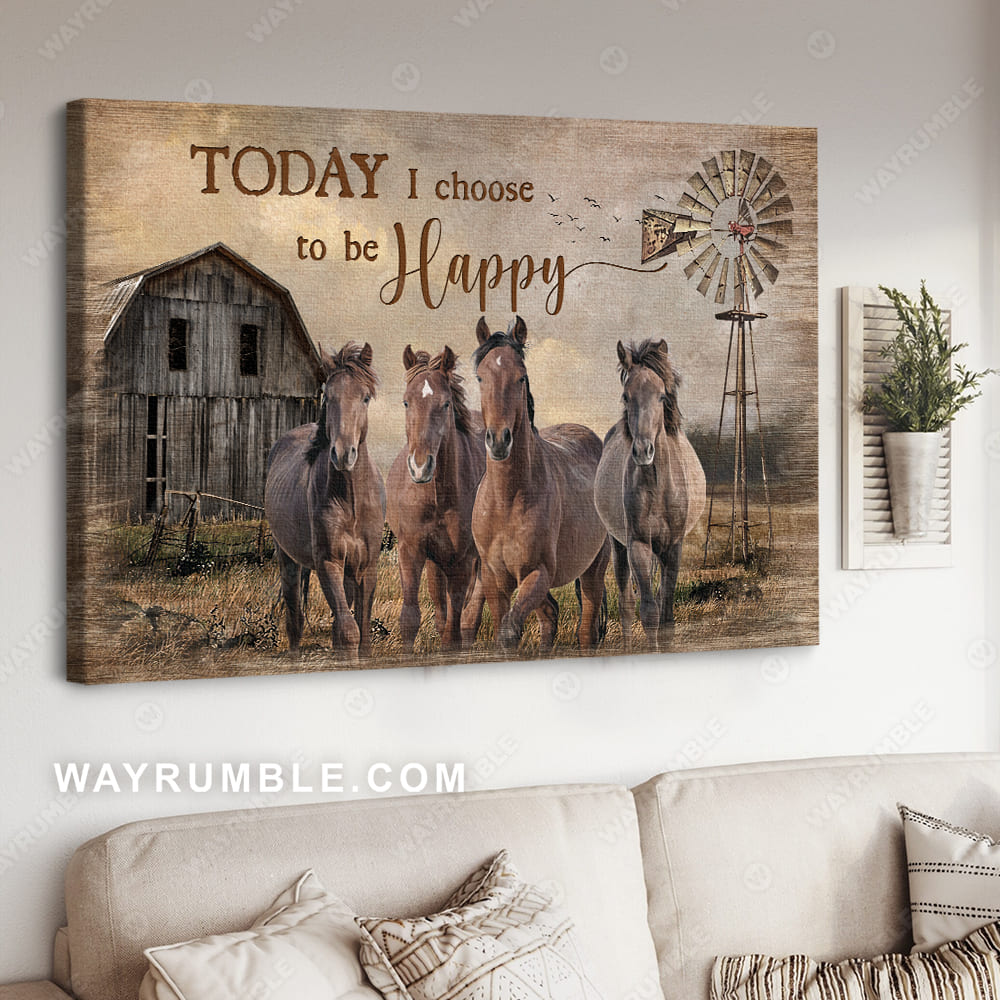 Horse painting, Old barn house, Today I choose to be happy - Jesus Landscape Canvas Prints, Christian Wall Art