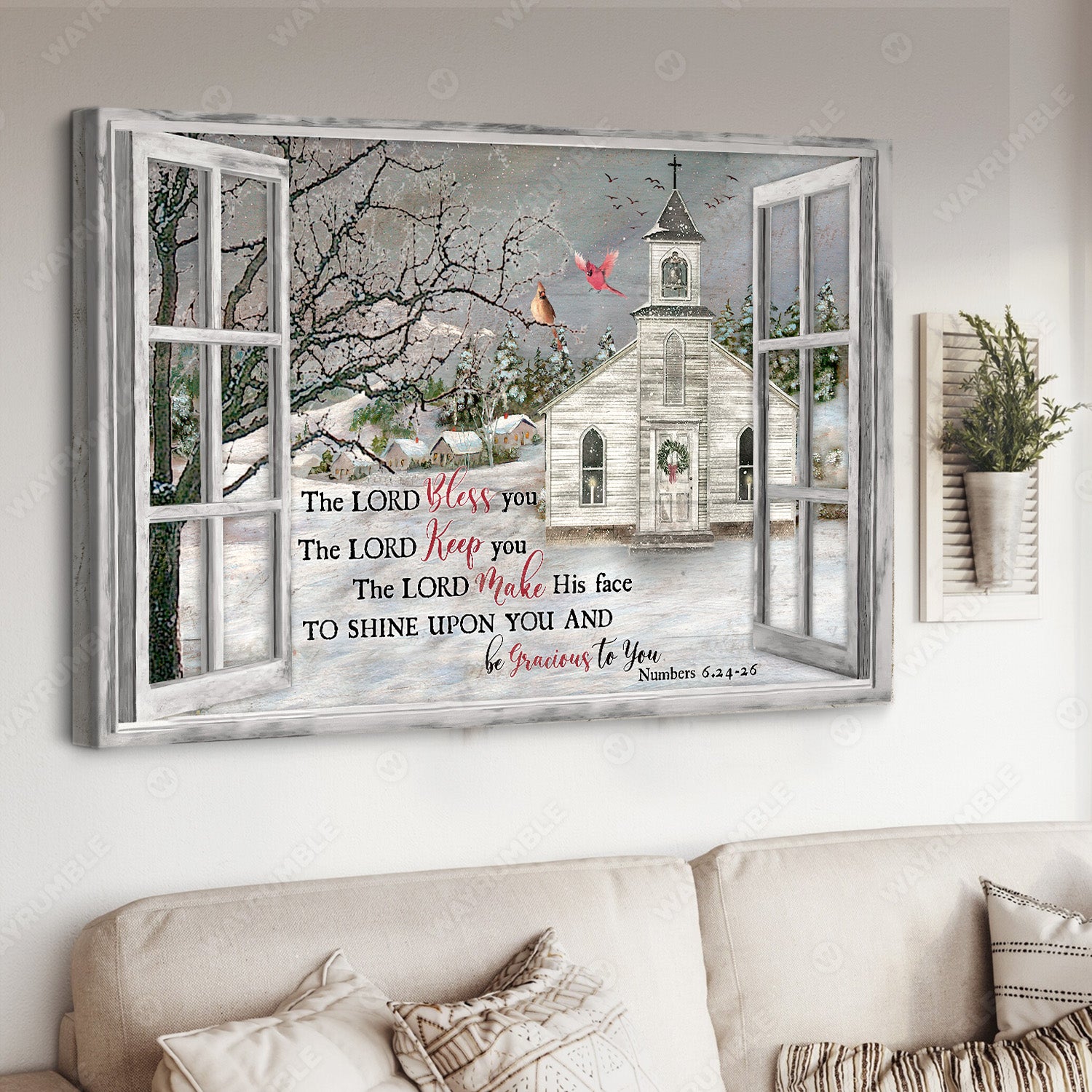 Beautiful church, First day of winter, Cardinal, The Lord bless you - Jesus Landscape Canvas Prints, Christian Wall Art