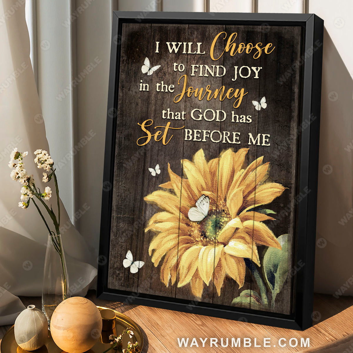 Sunflower painting, White butterfly, I will choose to find joy in the journey - Jesus Portrait Canvas Prints, Christian Wall Art