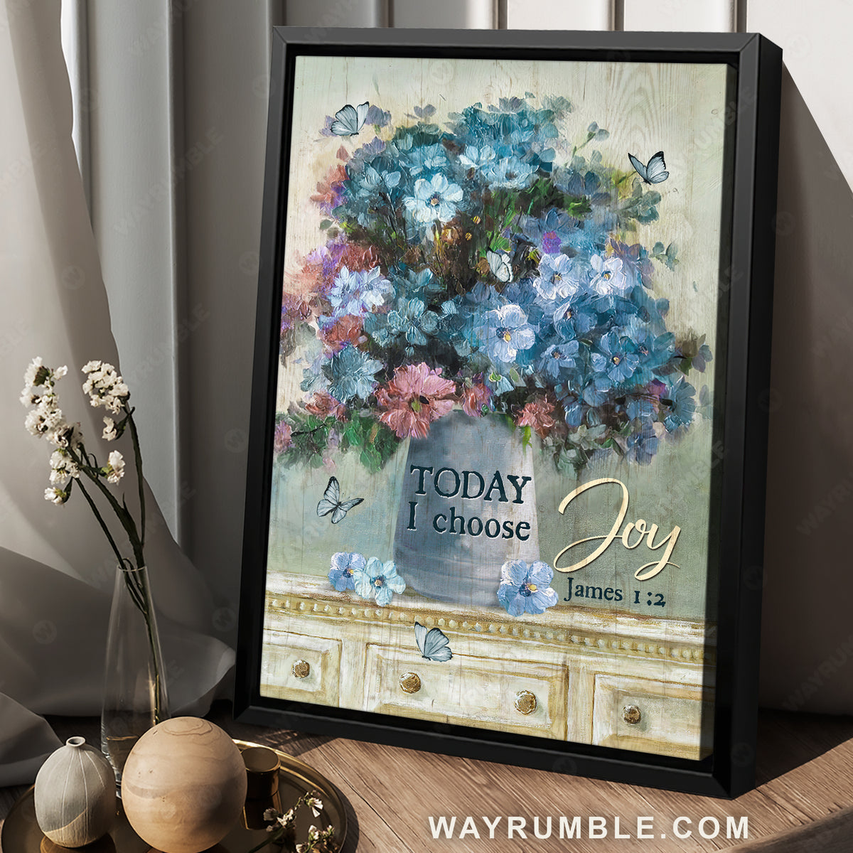 Colorful flower vase, Watercolor painting, Still life drawing, Today I choose joy - Jesus Portrait Canvas Prints, Christian Wall Art