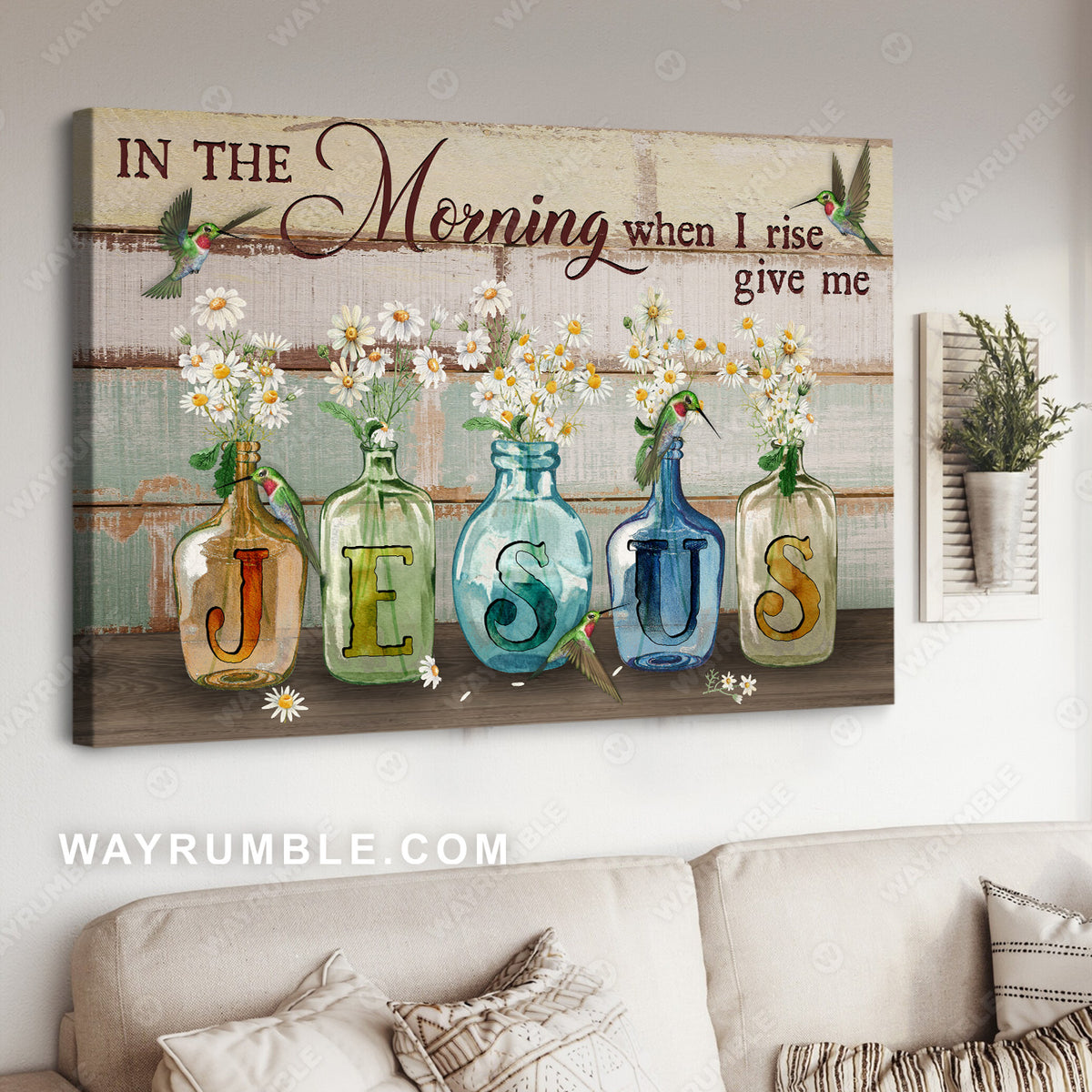 Daisy painting, Colorful hummingbird, In the morning when I rise give me Jesus - Jesus Landscape Canvas Prints, Christian Wall Art