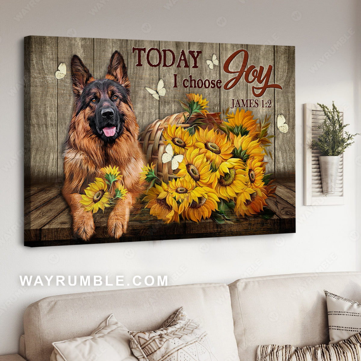 Sunflower vase, German shepherd dogs, Butterfly, Today I choose joy - Jesus Landscape Canvas Prints, Christian Wall Art