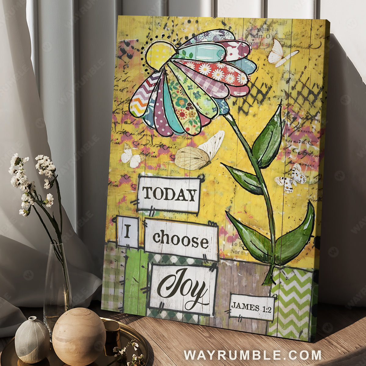 Unique flower, Colorful painting, White butterfly, Today I choose joy - Jesus Portrait Canvas Prints, Christian Wall Art