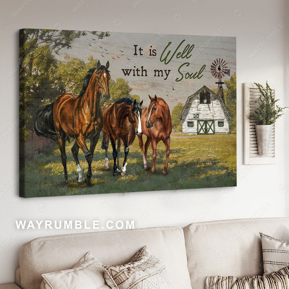 Horse painting, Three brothers, Countryside landscape, It is well with my soul - Jesus Landscape Canvas Prints, Christian Wall Art