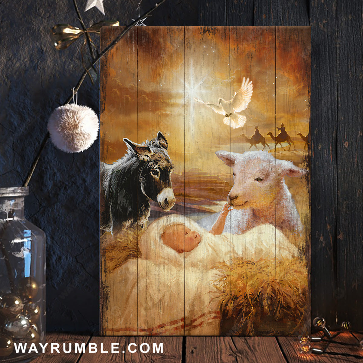 Jesus was born, Lovely Lamb of God, Stunning night, Light cross - Jesus Portrait Canvas Prints, Home Decor Wall Art