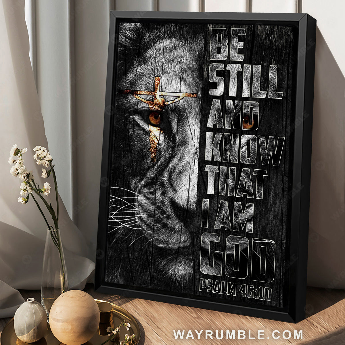Jesus on the cross, Stunning lion face, Be still and know that I am God - Jesus Portrait Canvas Prints, Home Decor Wall Art