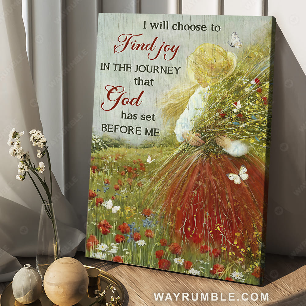 Little girl, Brilliant flower garden, I will choose to find joy - Jesus Portrait Canvas Prints, Christian Wall Art