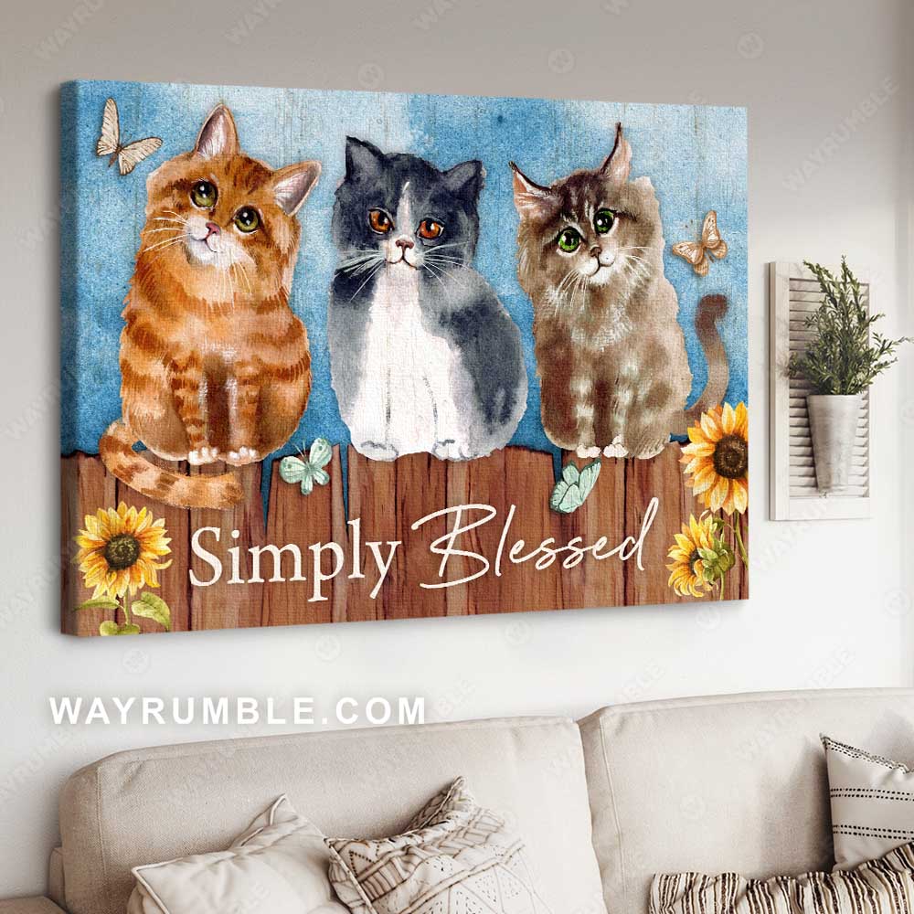 Cute cats, Sunflower drawing, Gift for cat lover, Simply blessed - Jesus Landscape Canvas Prints, Christian Wall Art