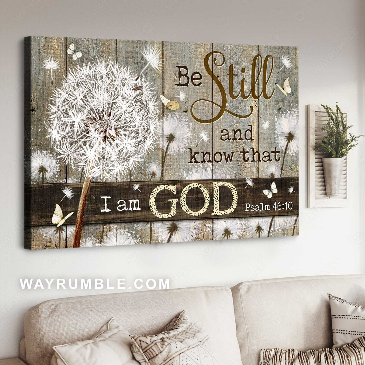 Beautiful dandelion field, White butterfly, Be still and know that I am God - Jesus Landscape Canvas Prints, Home Decor Wall Art