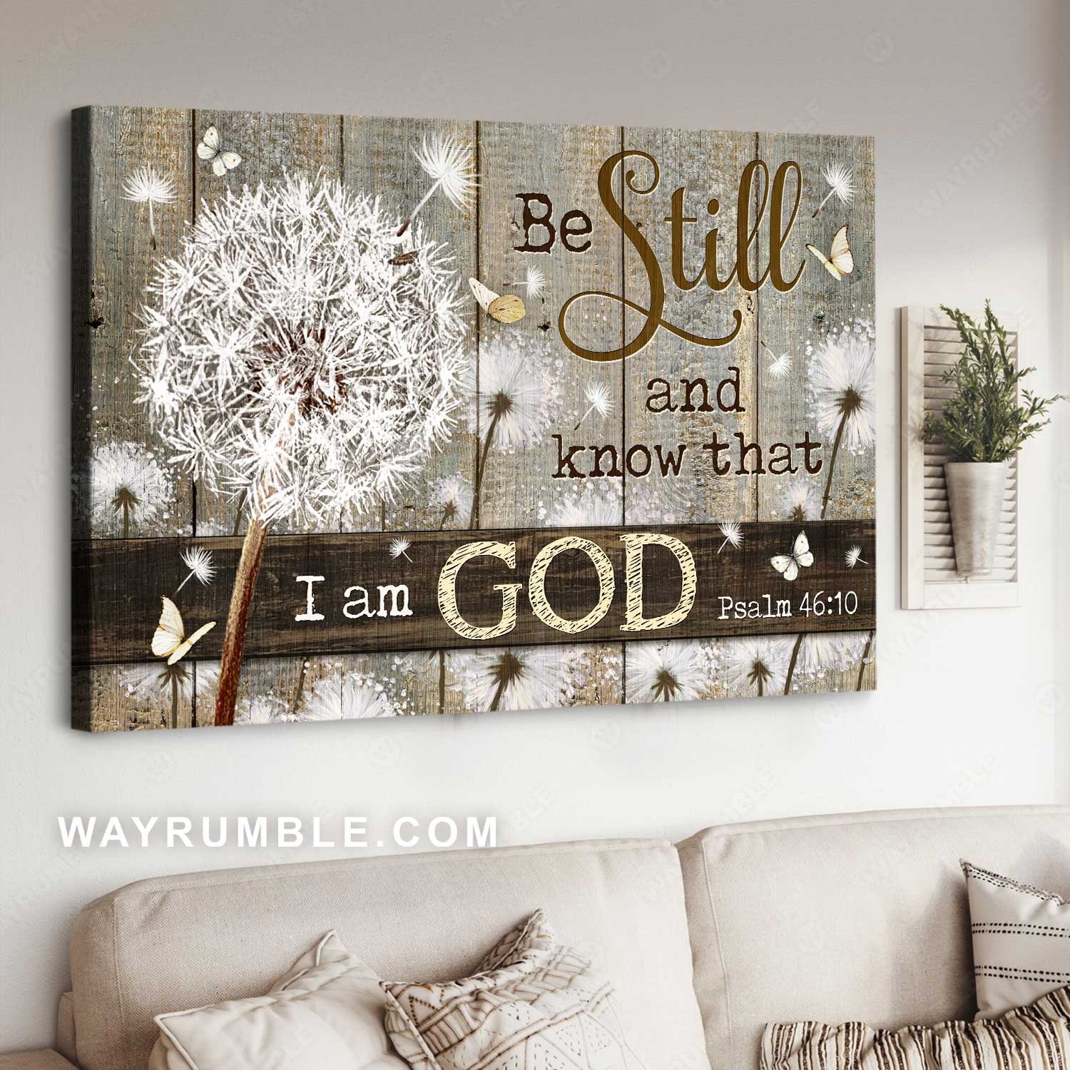 Beautiful dandelion field, White butterfly, Be still and know that I am God - Jesus Landscape Canvas Prints, Home Decor Wall Art