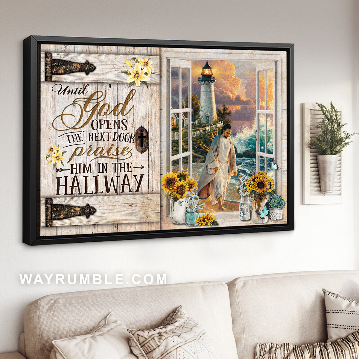 Amazing ocean, Jesus walking on water, Sunflower, Until God opens the door - Jesus Landscape Canvas Prints, Home Decor Wall Art