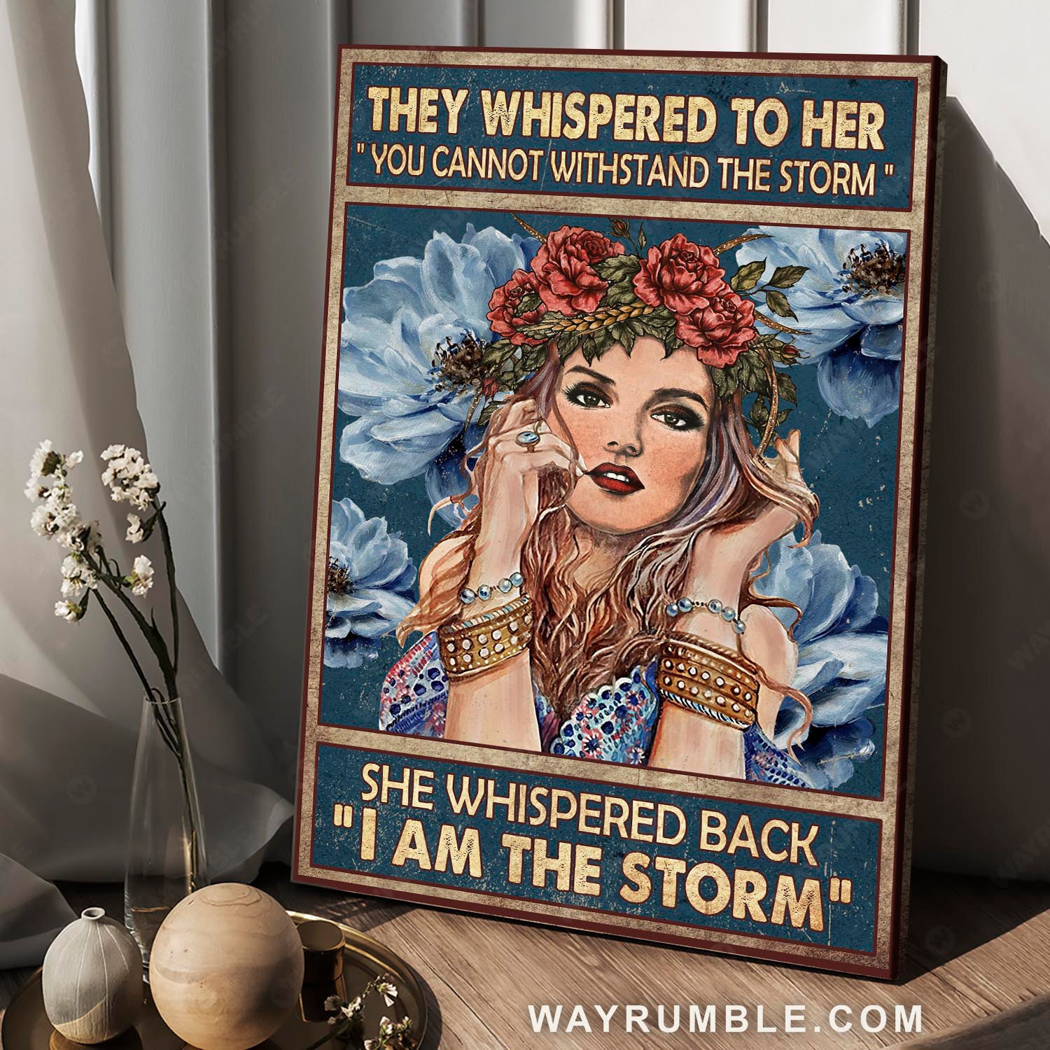 Beautiful hippie girl, Flower wreath, They whispered to her - Jesus Portrait Canvas Prints, Christian Wall Art