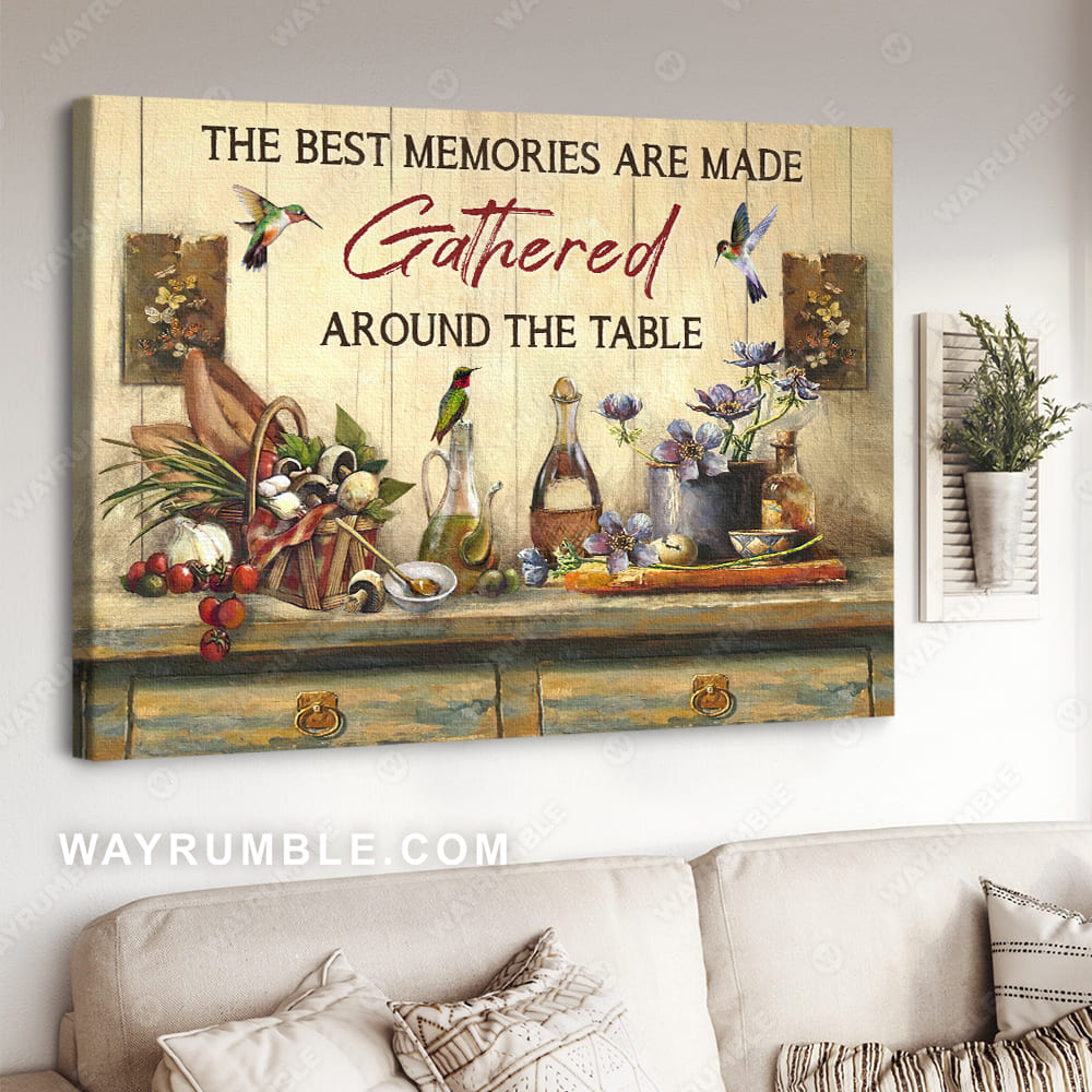 Vintage kitchen, Purple flower, The best memories are made gathered - Jesus Landscape Canvas Prints, Christian Wall Art