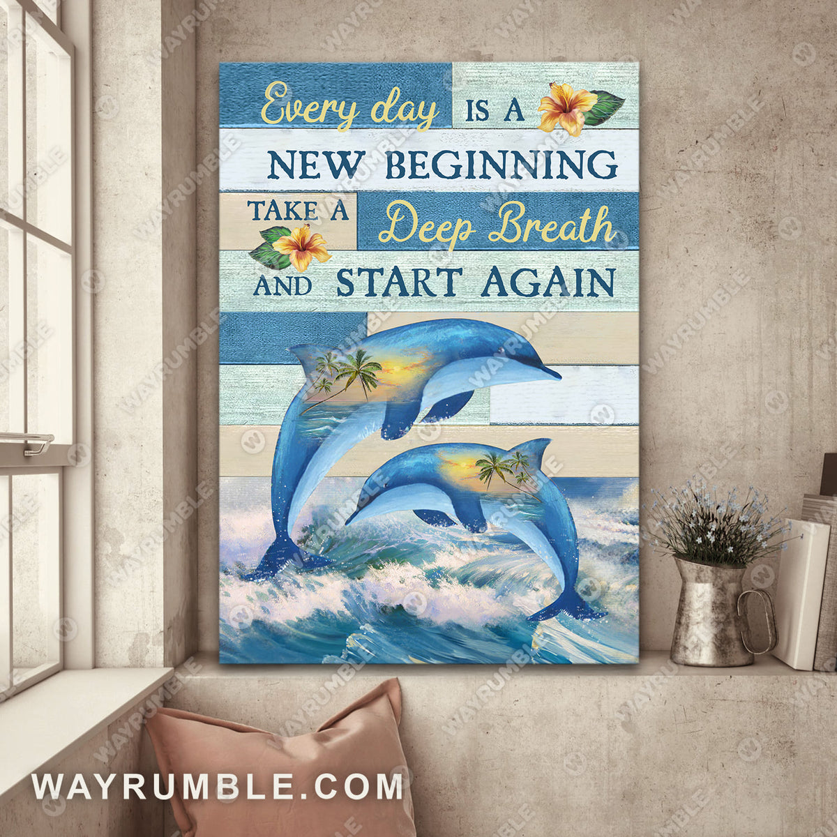 Dolphin painting, Deepest ocean, Every day is a new beginning - Jesus Portrait Canvas Prints, Wall Art