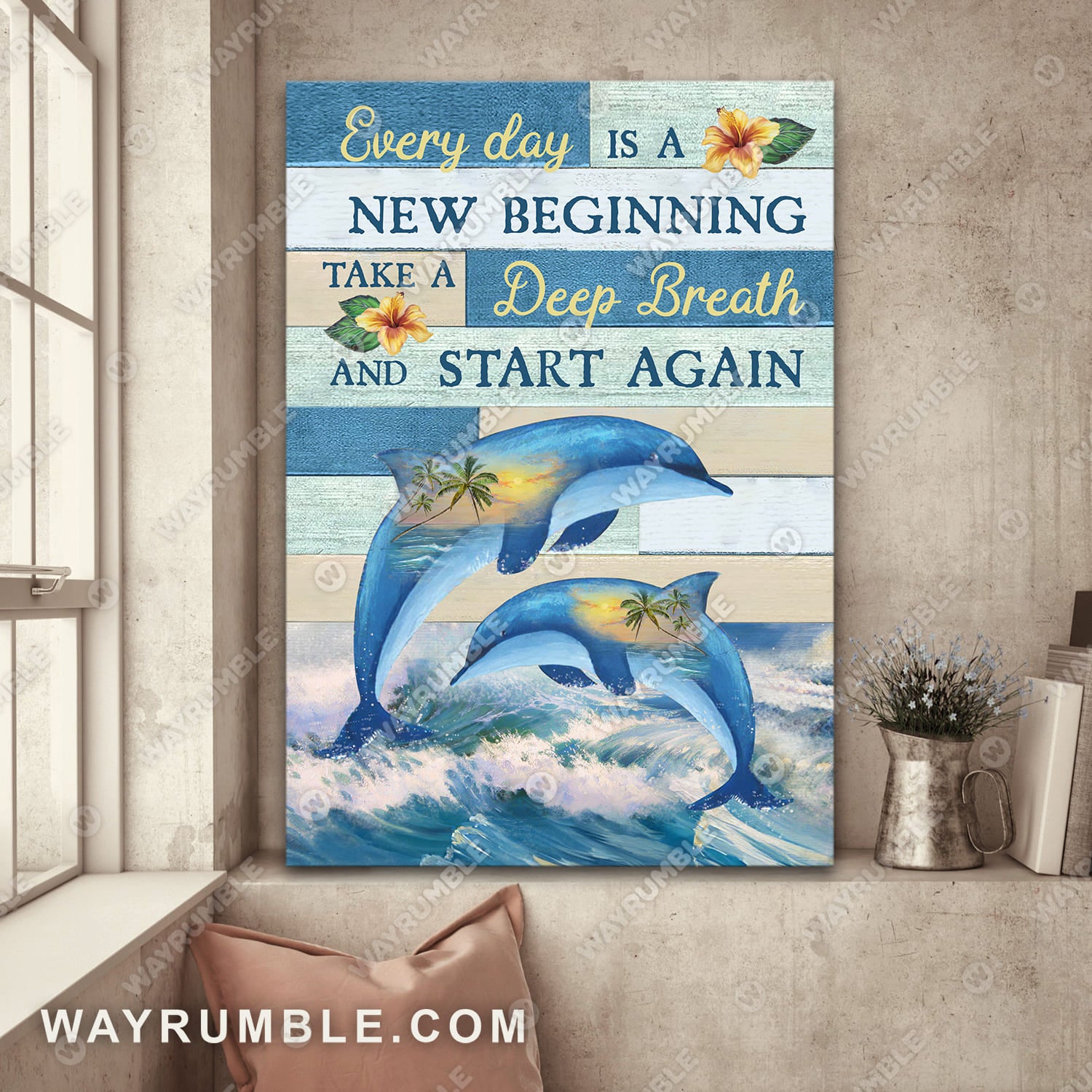 Dolphin painting, Deepest ocean, Every day is a new beginning - Jesus Portrait Canvas Prints, Wall Art