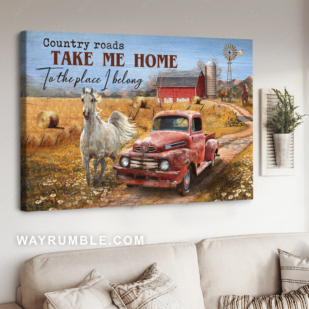 White horse, Rice field drawing, Ladybug car, Country roads take me home - Jesus Landscape Canvas Prints, Christian Wall Art