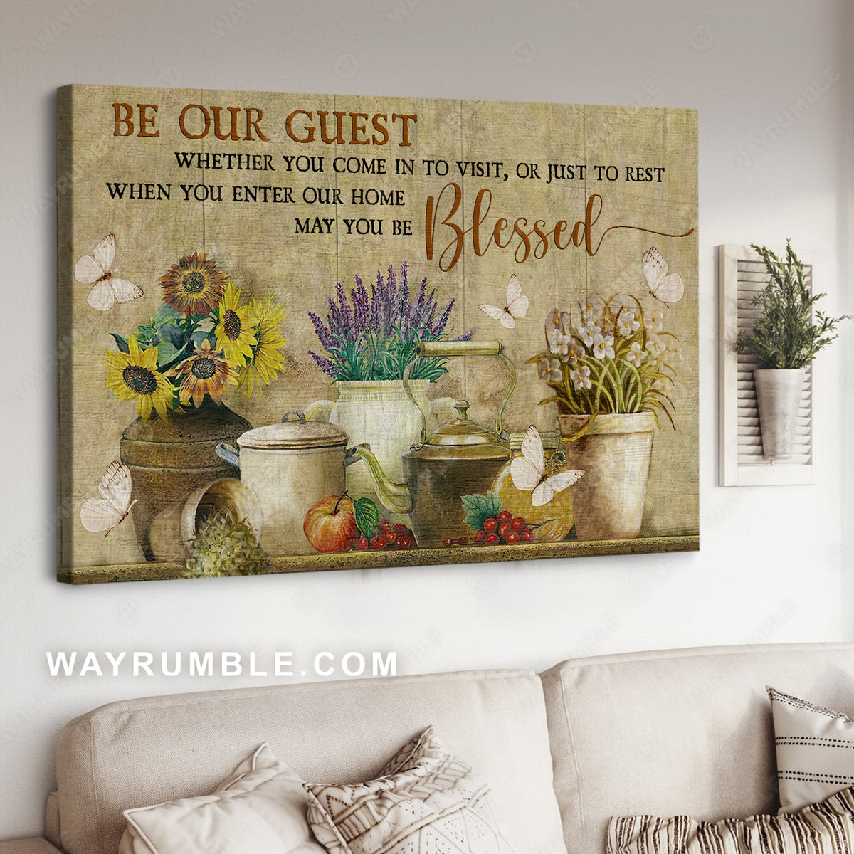 Vintage painting, Lavender vase, Kitchen drawing, Be our guest - Jesus Landscape Canvas Prints, Christian Wall Art