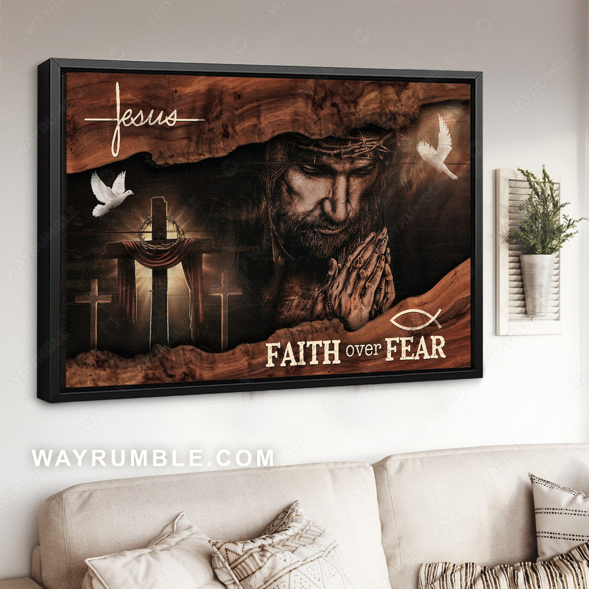 Jesus Christ, Praying hands, Cross symbol, Faith over fear - Jesus Landscape Canvas Prints, Christian Wall Art