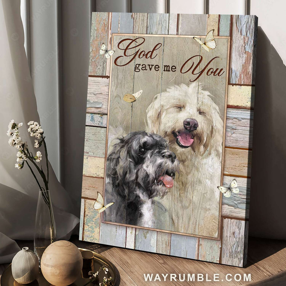 Happy dogs, Fluffy dogs, God gave me you - Jesus Portrait Canvas Prints, Christian Wall Art