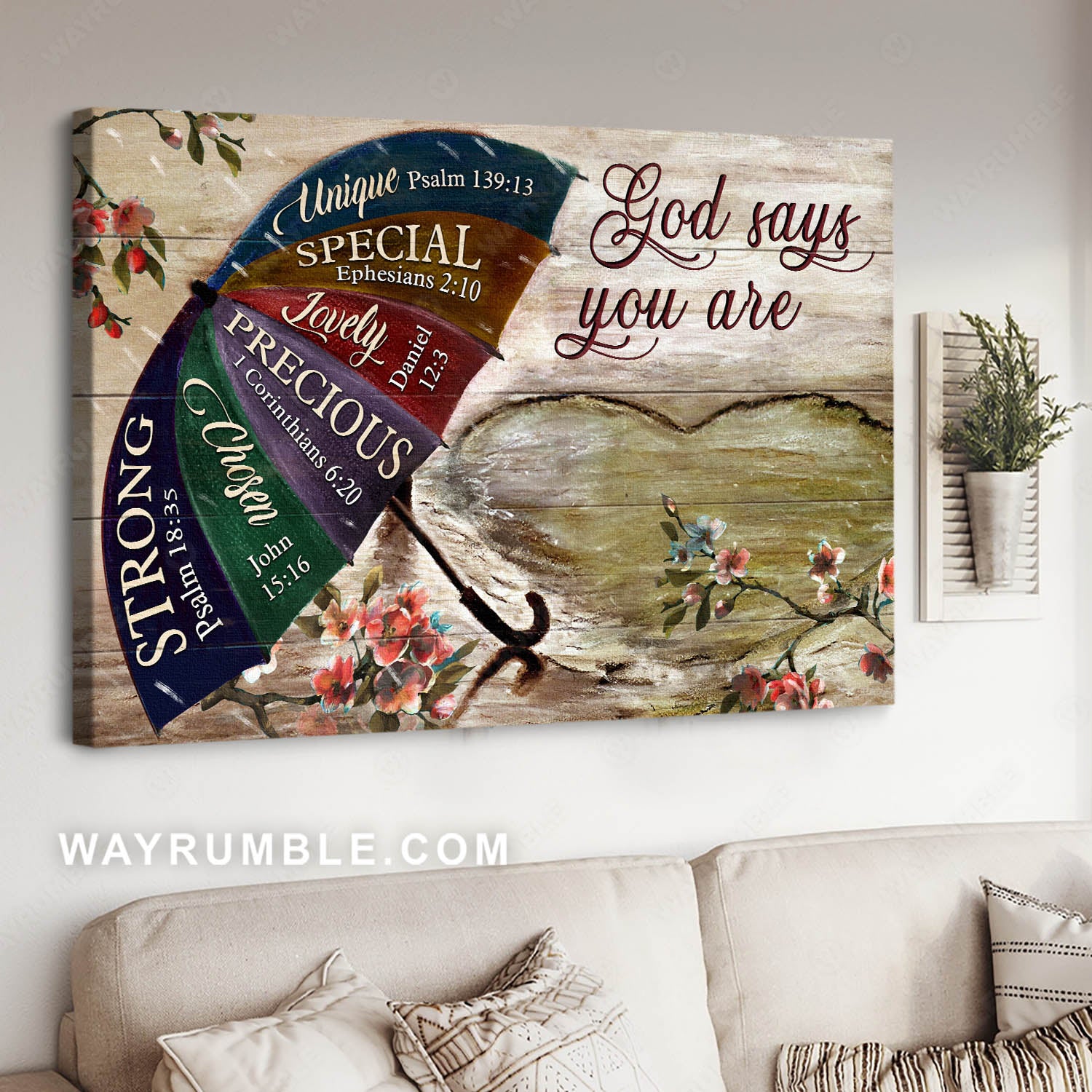 Big umbrella, Rainy day, Heart shape, God says you are unique - Jesus Landscape Canvas Prints, Christian Wall Art