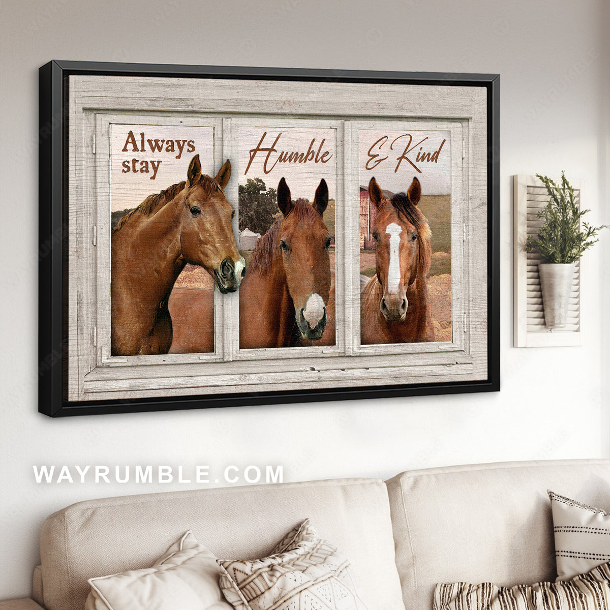 Beautiful horse, Horse painting, White frame, Always stay humble and kind - Jesus Landscape Canvas Prints, Christian Wall Art