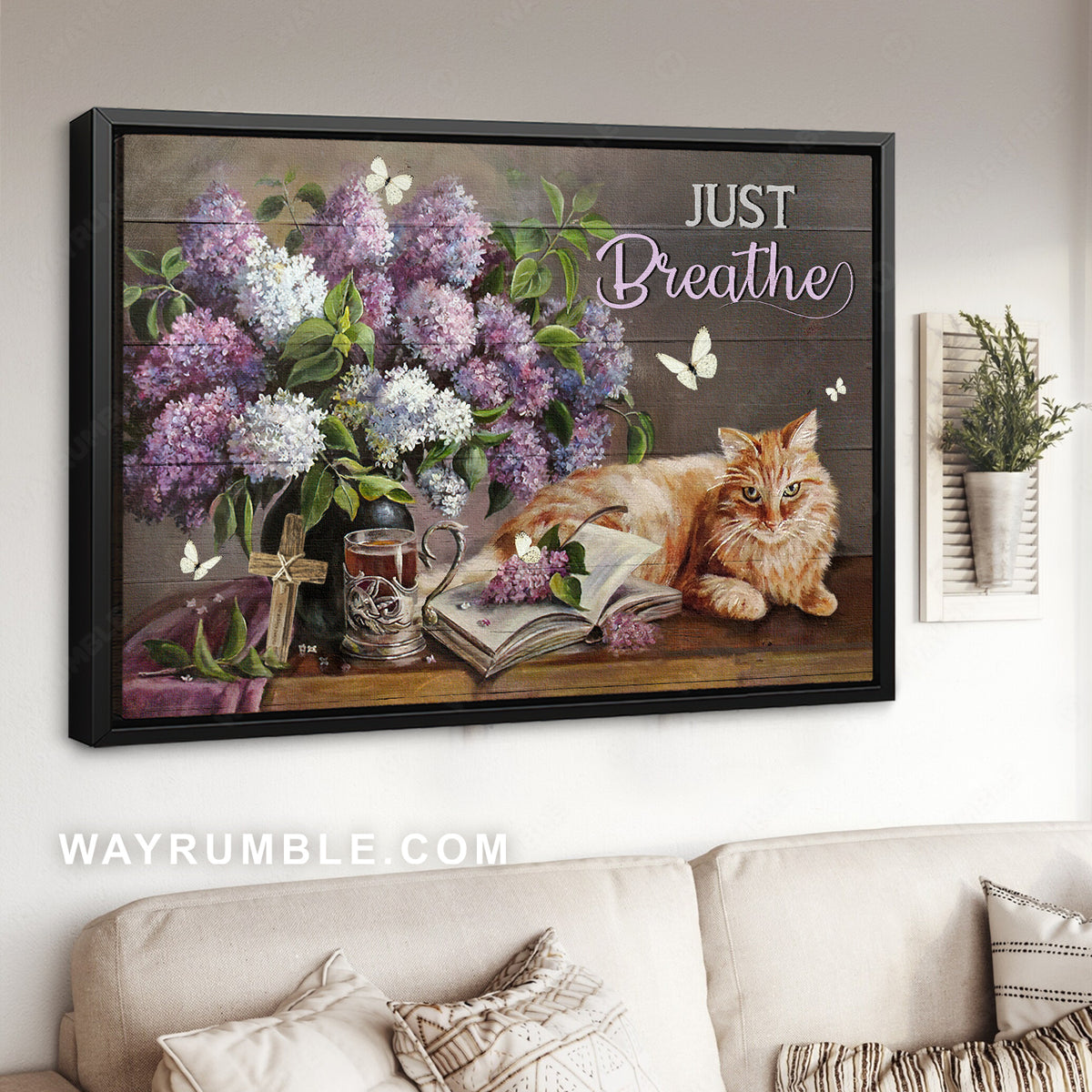 Purple hydrangea vase, Pretty cat, Coffee cup, Just breathe - Jesus Landscape Canvas Prints, Christian Wall Art