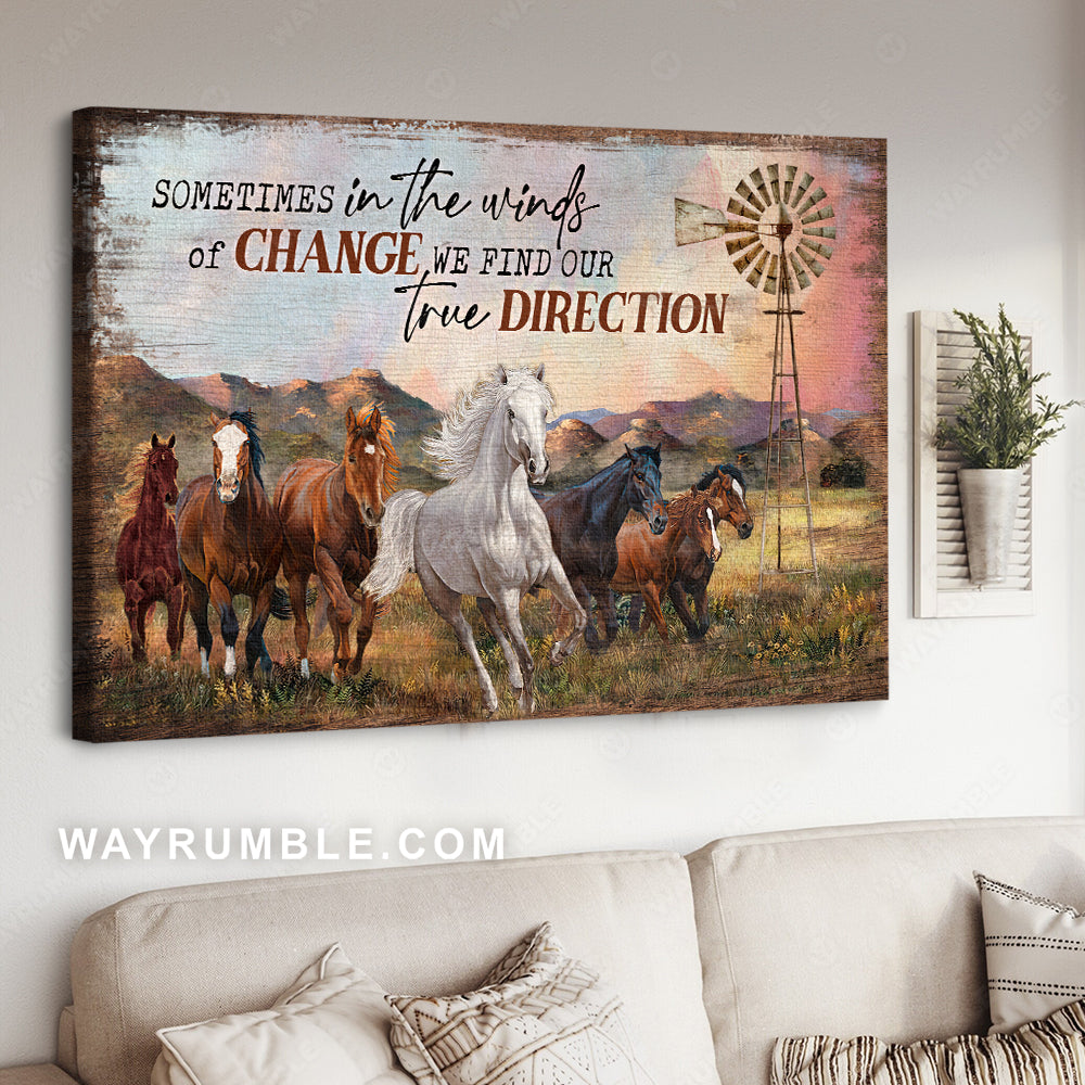Beautiful mountain, Running horse, Windmill, Sometimes in the winds - Jesus Landscape Canvas Prints, Christian Wall Art