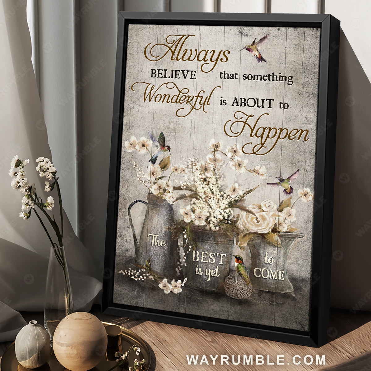 White flower vase, Colorful hummingbird, The best is yet to come - Jesus Portrait Canvas Prints, Christian Wall Art