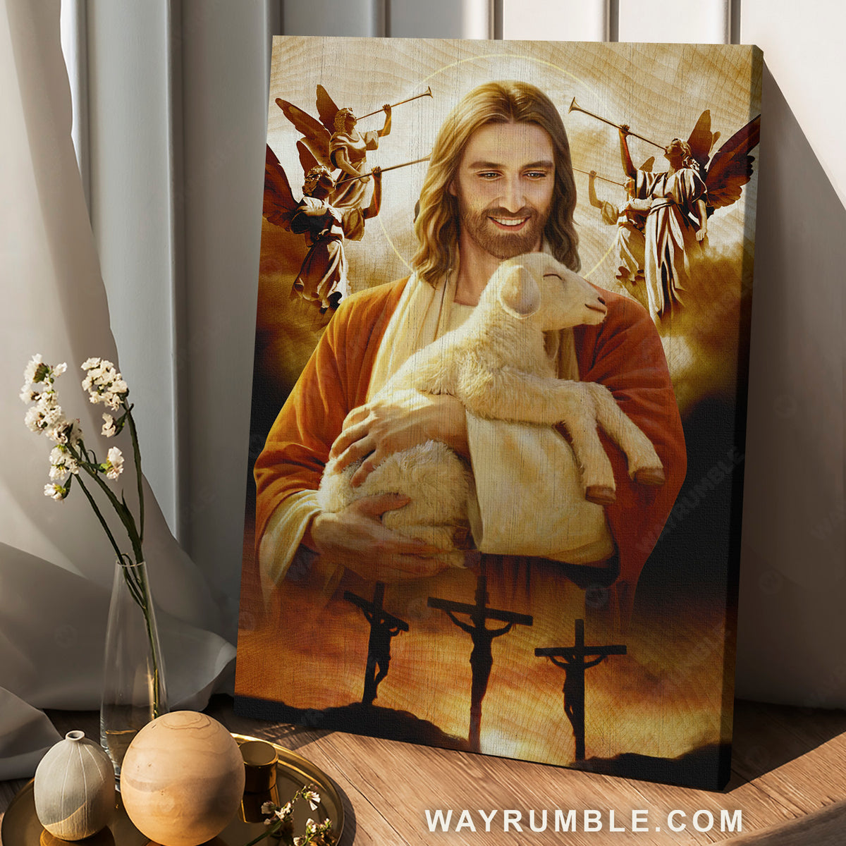 Lamb of God, Jesus drawing, Heaven angels, Three crosses - Jesus Portrait Canvas Prints, Christian Wall Art